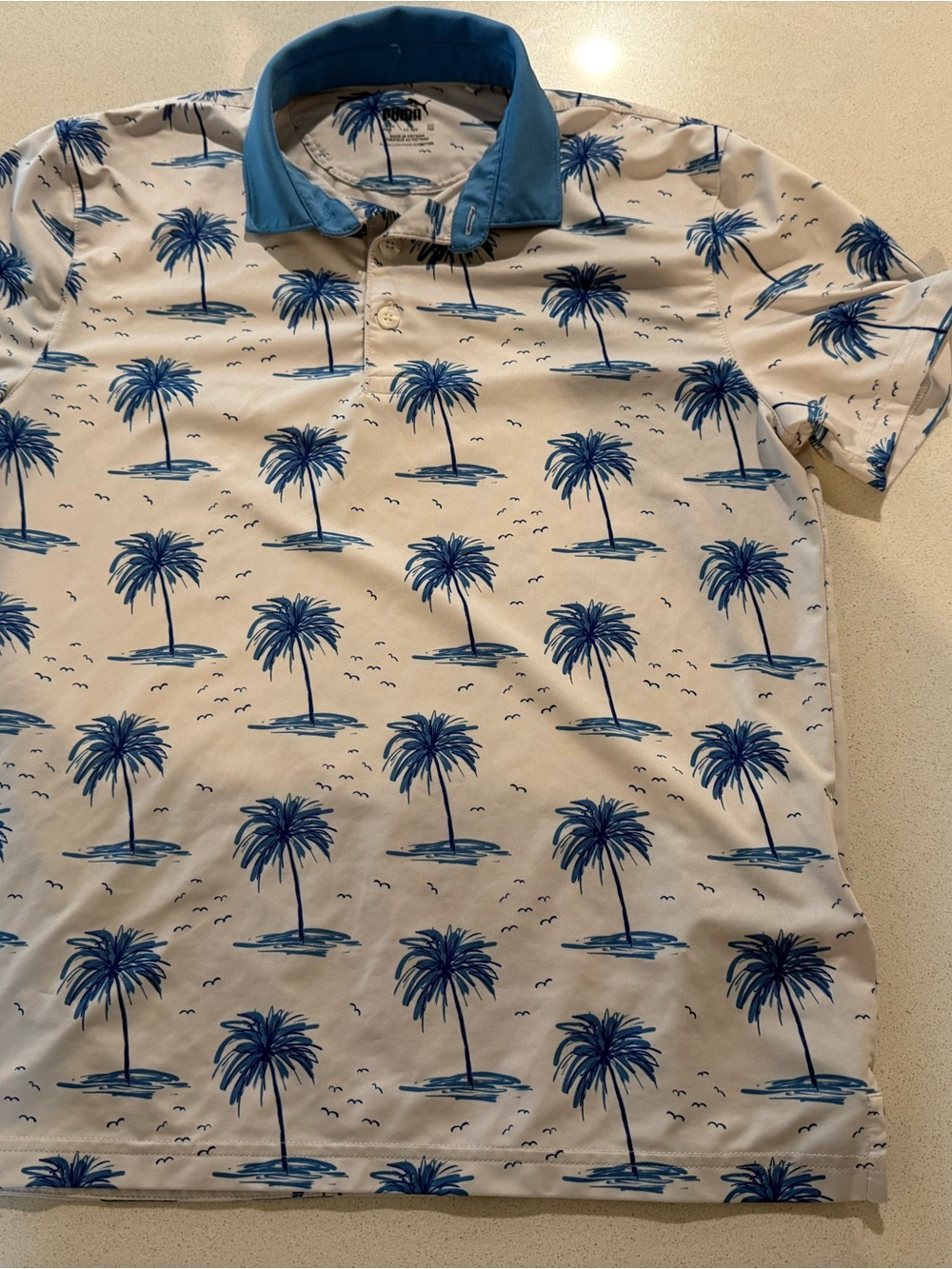 Puma youth medium blue Palm trees Polo Shirt golf